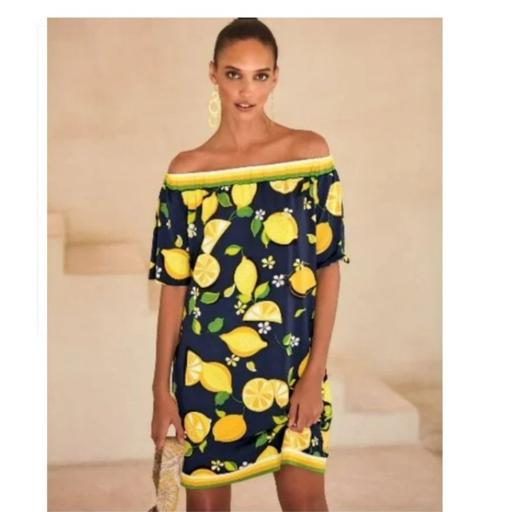 Trina Turk Lemon Off Shoulder Dress Sz S